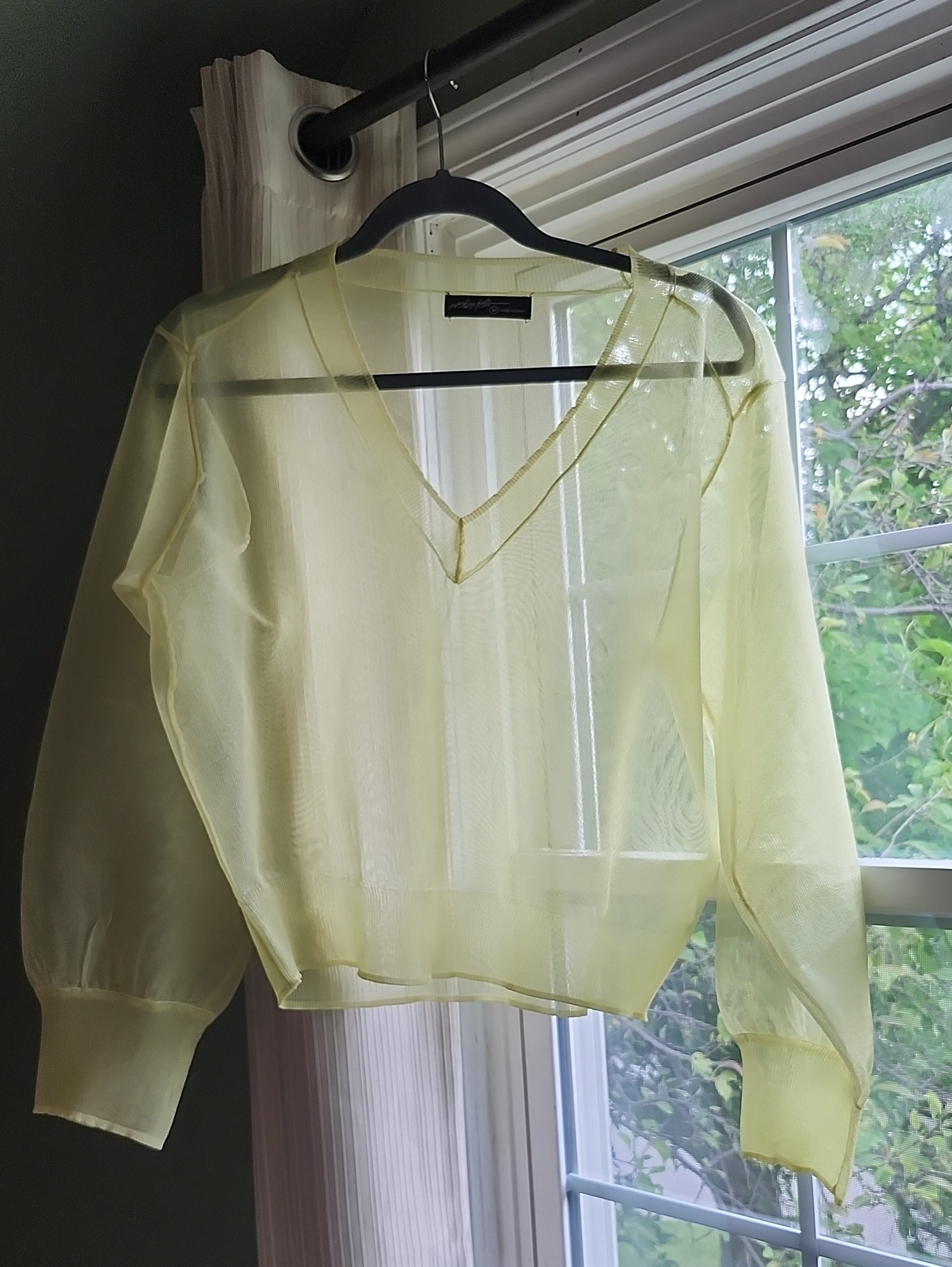 Sheer Pale Yellow V-Neck Blouse